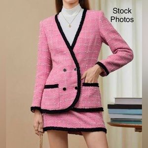 🩷🖤 Pink & black Contrast tweed jacket and mini skirt - Small